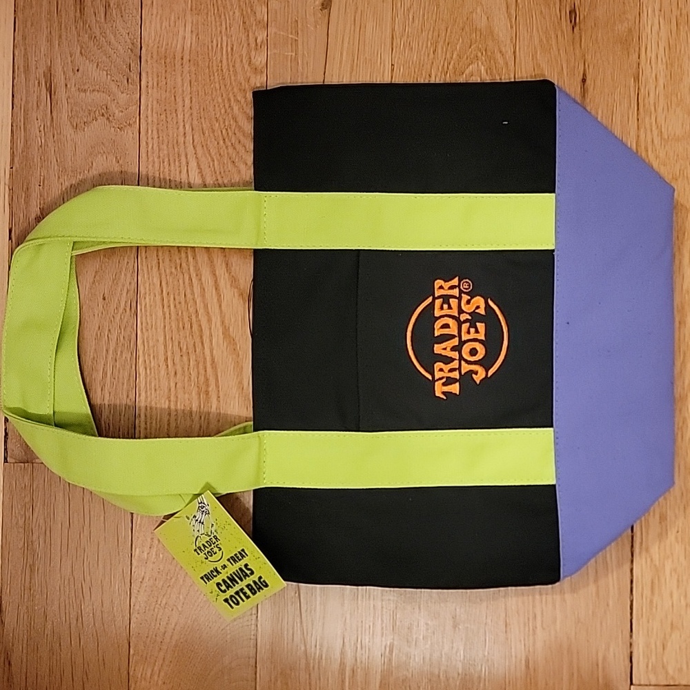 Trader Joe's Black Purple Green Tote Bag